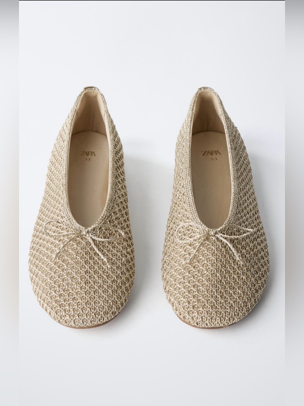 Zara NWT Gold Crochet Ballet Flats - Elegant Knit Women's Shoes